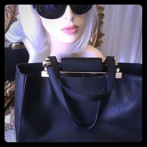 Auth Beautiful MK Black Gold Leather Purse Tote